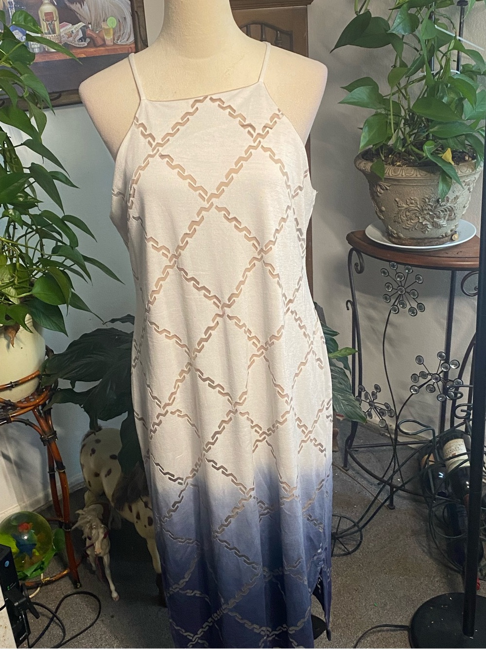 A.N.A. Ombre Spaghetti-Strap Midi Dress in White and Blue